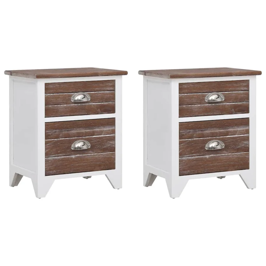 Table de chevet 2 pcs avec 2 tiroirs Marron et blanc - 2