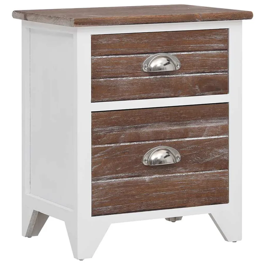 Table de chevet 2 pcs avec 2 tiroirs Marron et blanc - 3