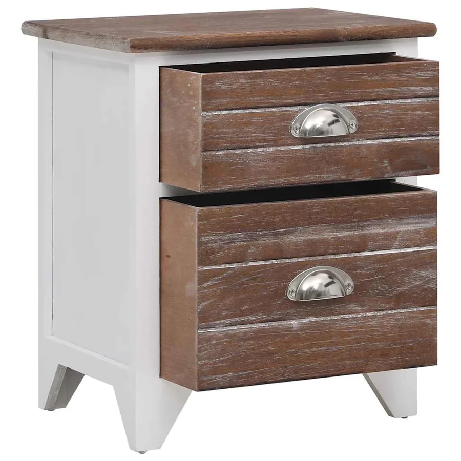 Table de chevet 2 pcs avec 2 tiroirs Marron et blanc - 4