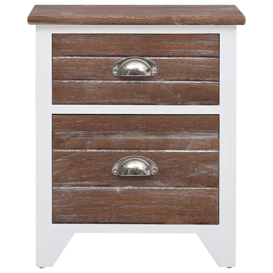 Table de chevet 2 pcs avec 2 tiroirs Marron et blanc - 5