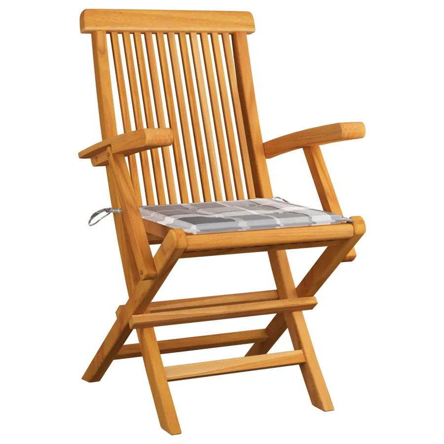 Chaises de jardin lot de 2 avec coussins à carreaux gris Teck - 2