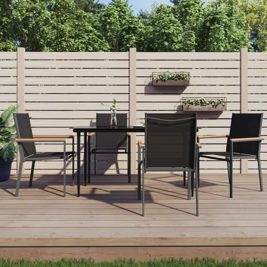 Ensemble à manger de jardin 5 pcs noir textilène et acier