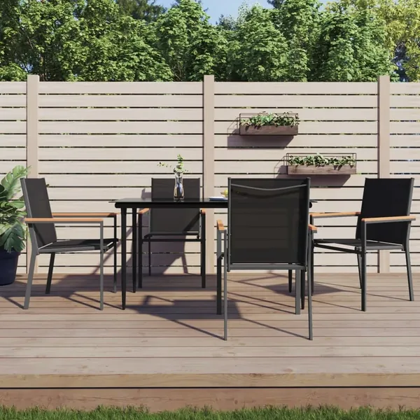 Ensemble à manger de jardin 5 pcs noir textilène et acier