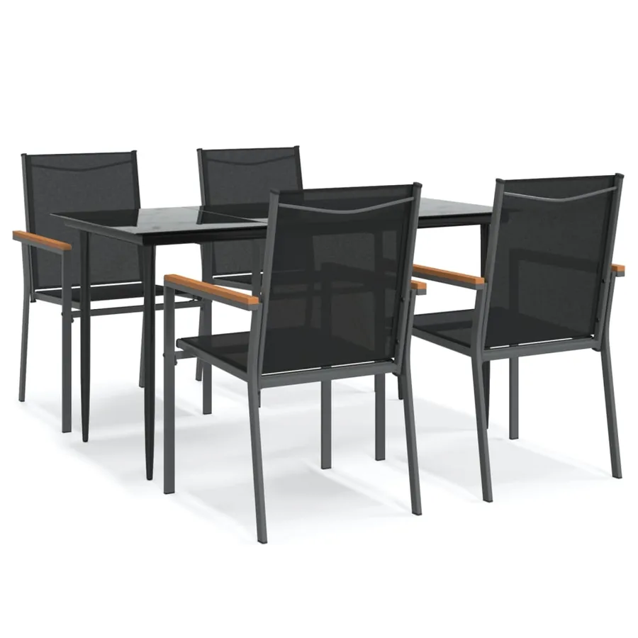 Ensemble à manger de jardin 5 pcs noir textilène et acier - 2