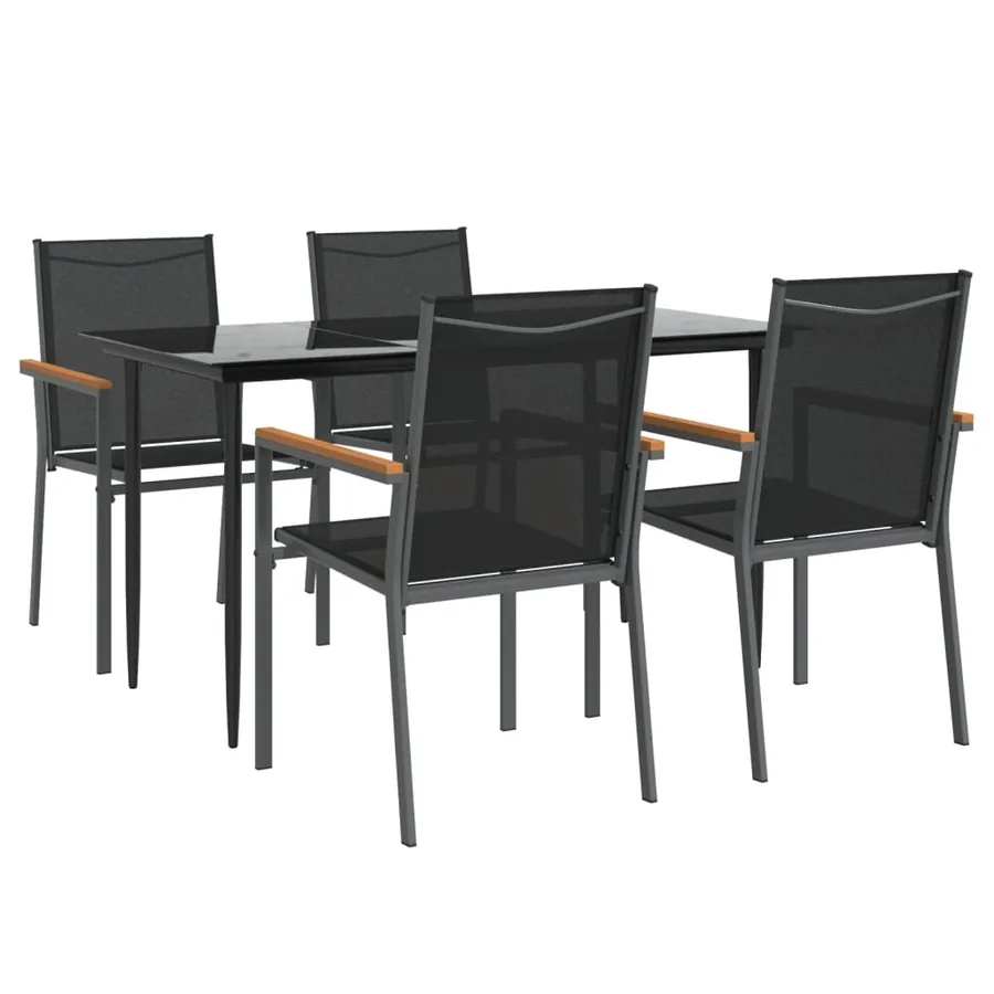 Ensemble à manger de jardin 5 pcs noir textilène et acier - 3