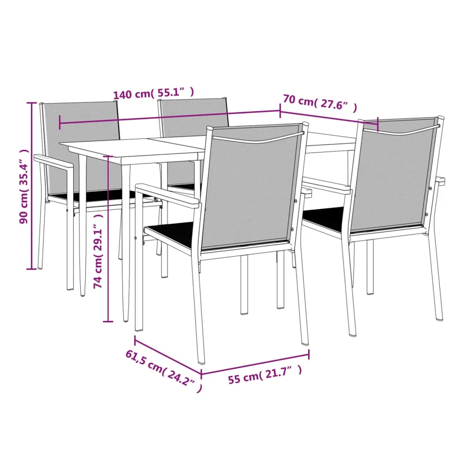 Ensemble à manger de jardin 5 pcs noir textilène et acier - 9