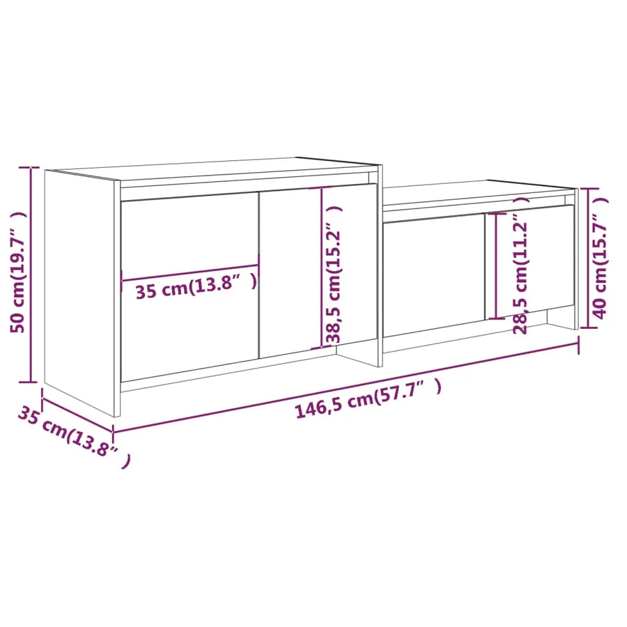 Meuble TV gris béton 146,5x35x50 cm bois d'ingénierie - 9