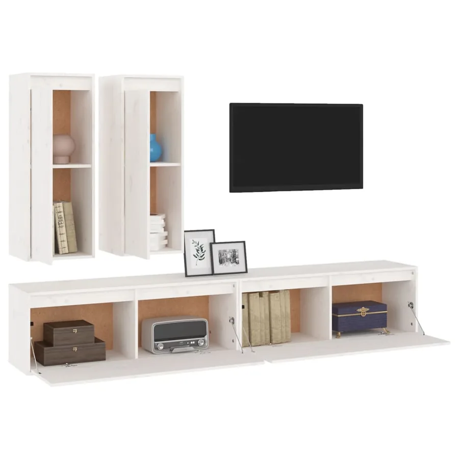 Meubles TV 4 pcs Blanc Bois massif de pin - 4