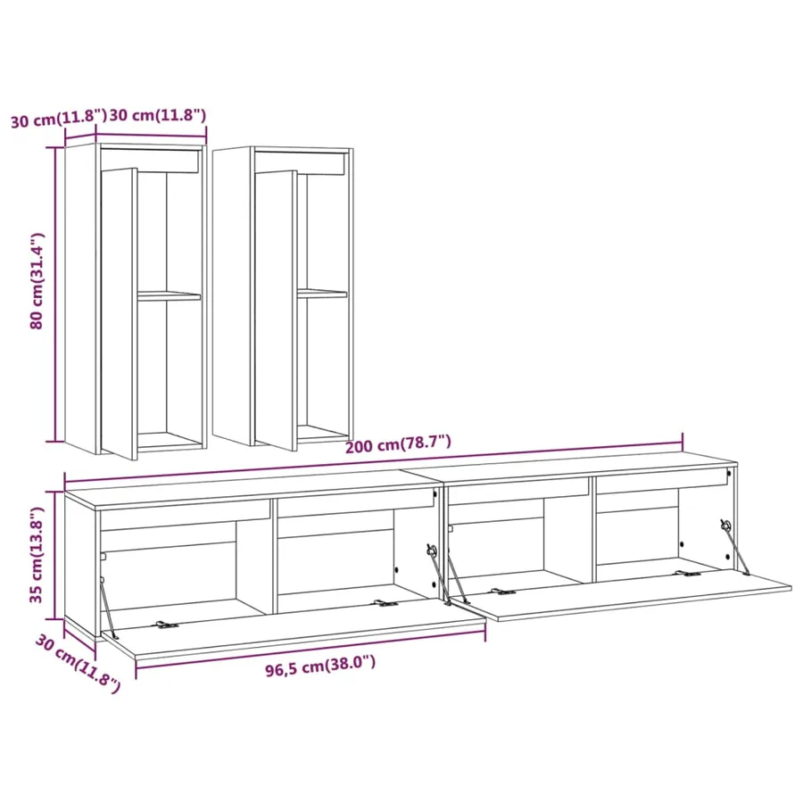 Meubles TV 4 pcs Blanc Bois massif de pin - 9