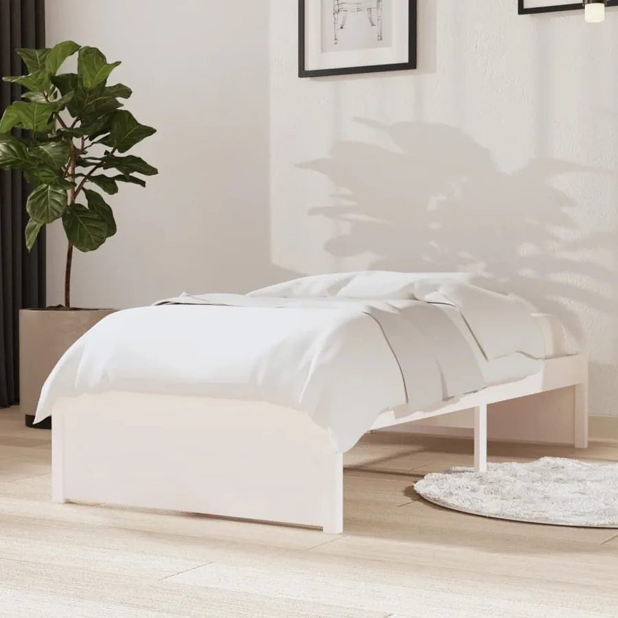 Cadre de lit sans matelas blanc bois massif 75x190 cm