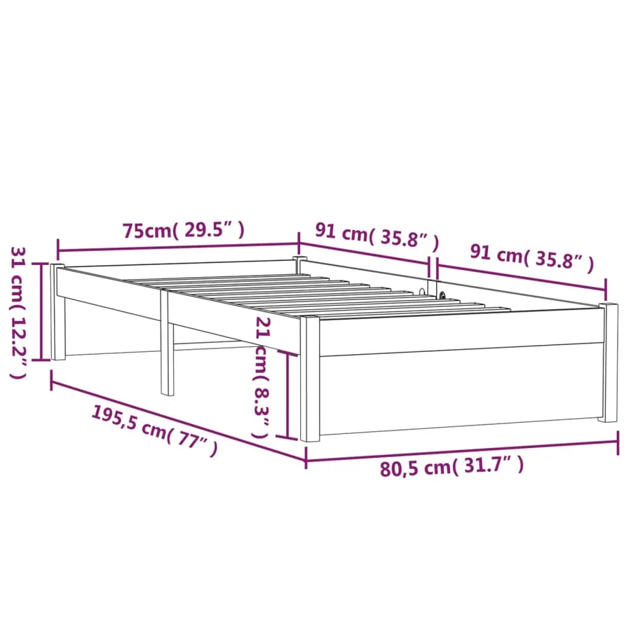 Cadre de lit sans matelas blanc bois massif 75x190 cm - 10