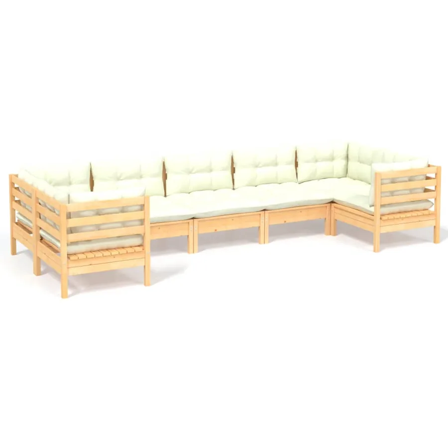 Salon de jardin 7 pcs avec coussins crème bois de pin - 2