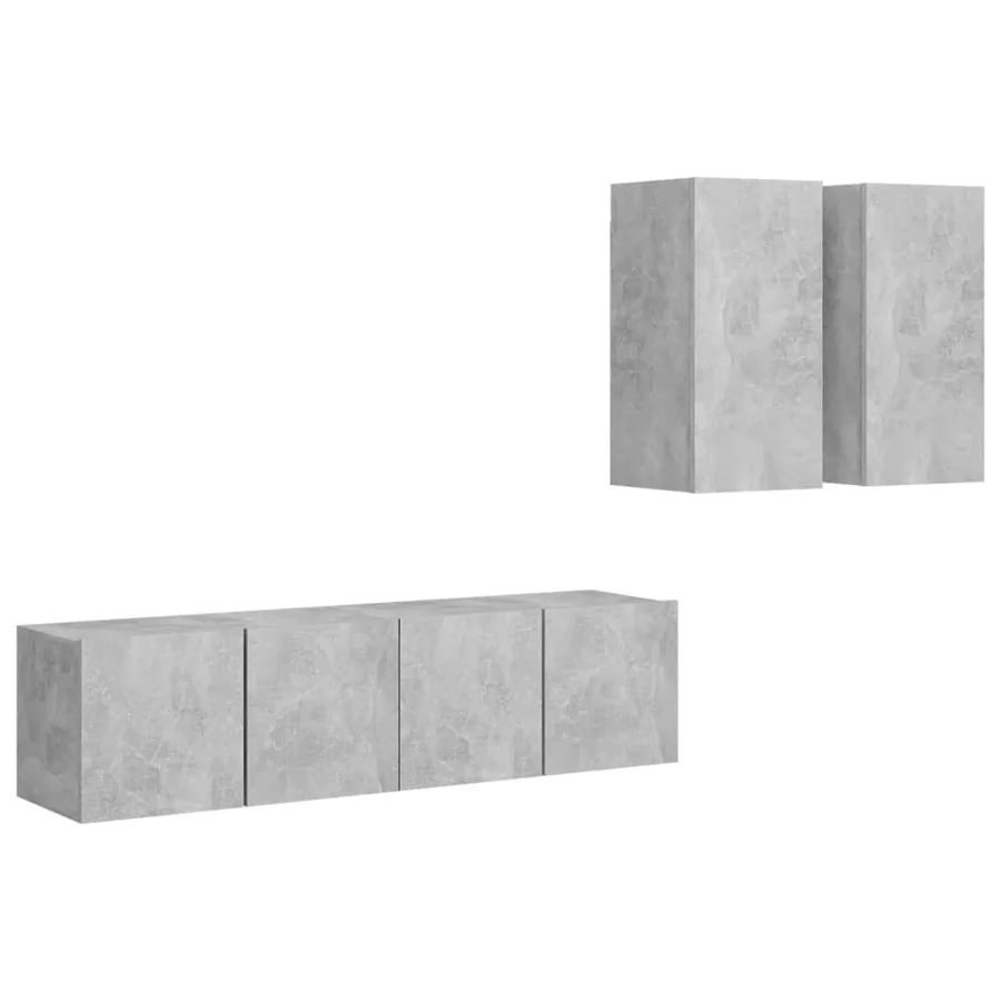 Ensemble de meubles TV 4 pcs Gris béton Bois d'ingénierie - 2