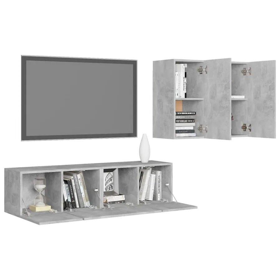 Ensemble de meubles TV 4 pcs Gris béton Bois d'ingénierie - 3
