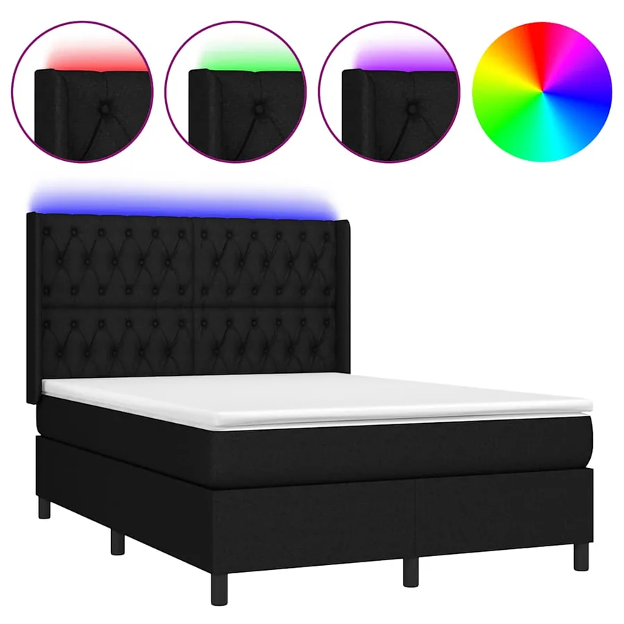 Sommier à lattes de lit matelas et LED Noir 140x190 cm Tissu - 2