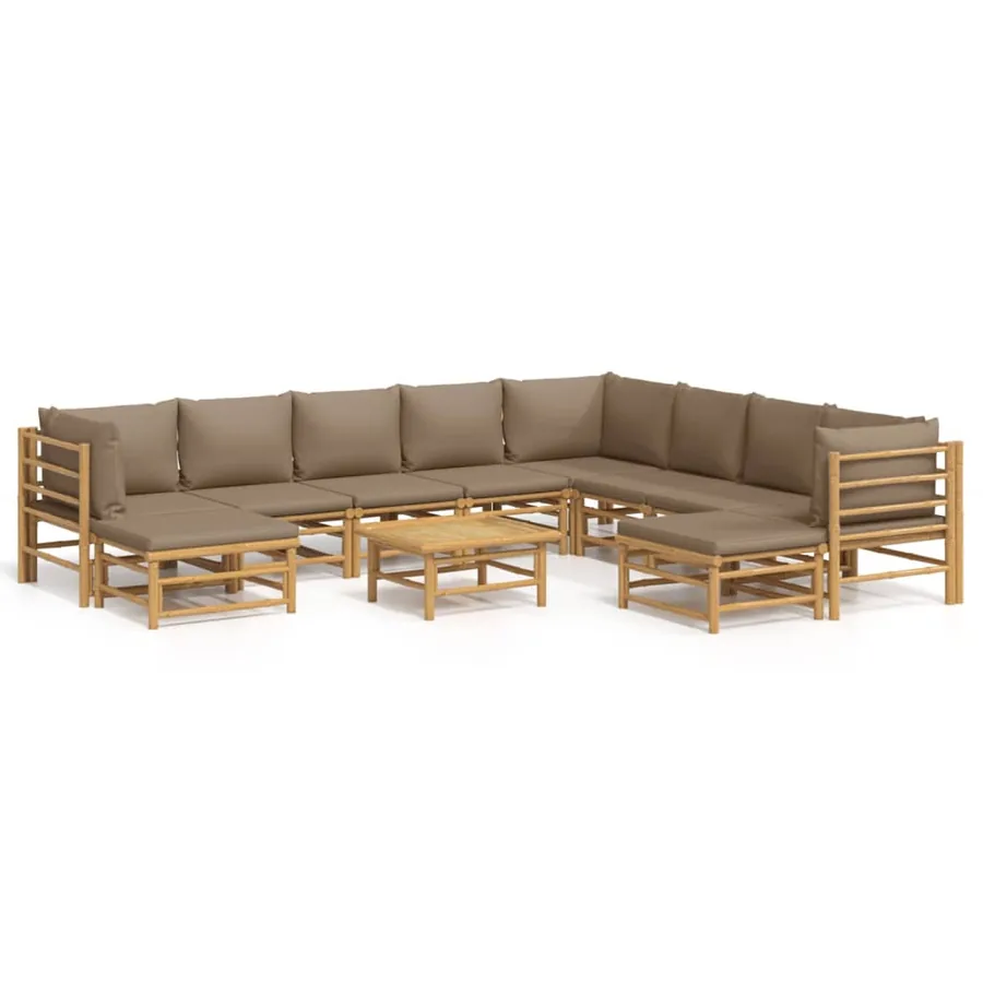 Salon de jardin 11 pcs avec coussins taupe bambou - 2