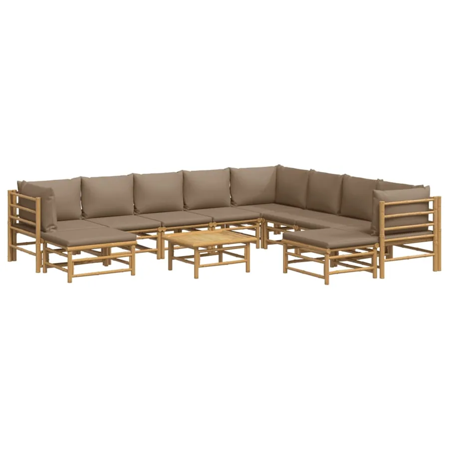 Salon de jardin 11 pcs avec coussins taupe bambou - 3