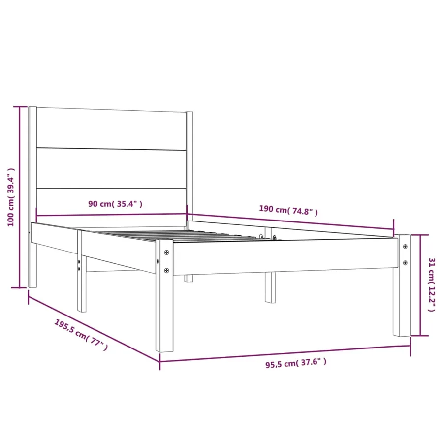 Cadre de lit sans matelas 90x190 cm bois massif - 6