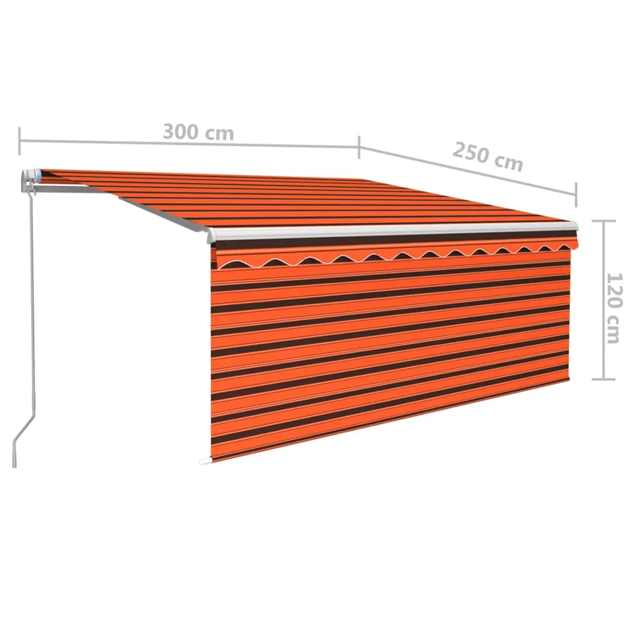 Auvent rétractable manuel avec store 3x2,5 m Orange et marron - 7
