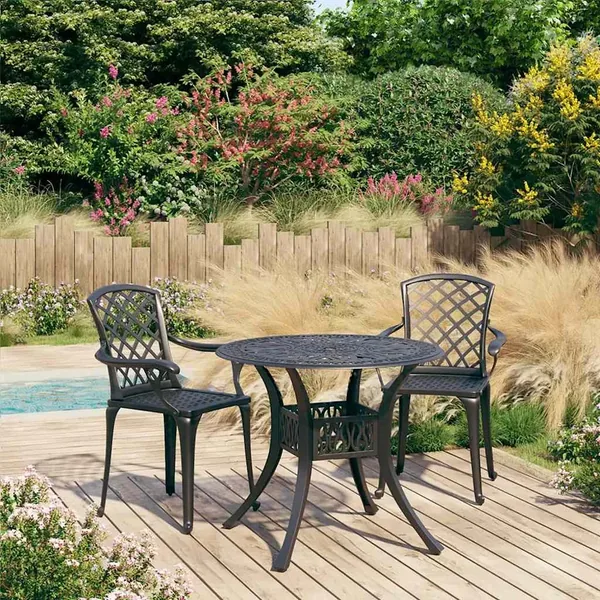 Ensemble de bistro 3 pcs Aluminium coulé Noir