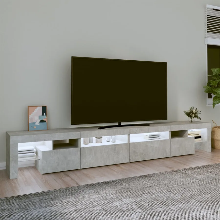 Meuble TV avec lumières LED Gris béton 260x36,5x40 cm - 3