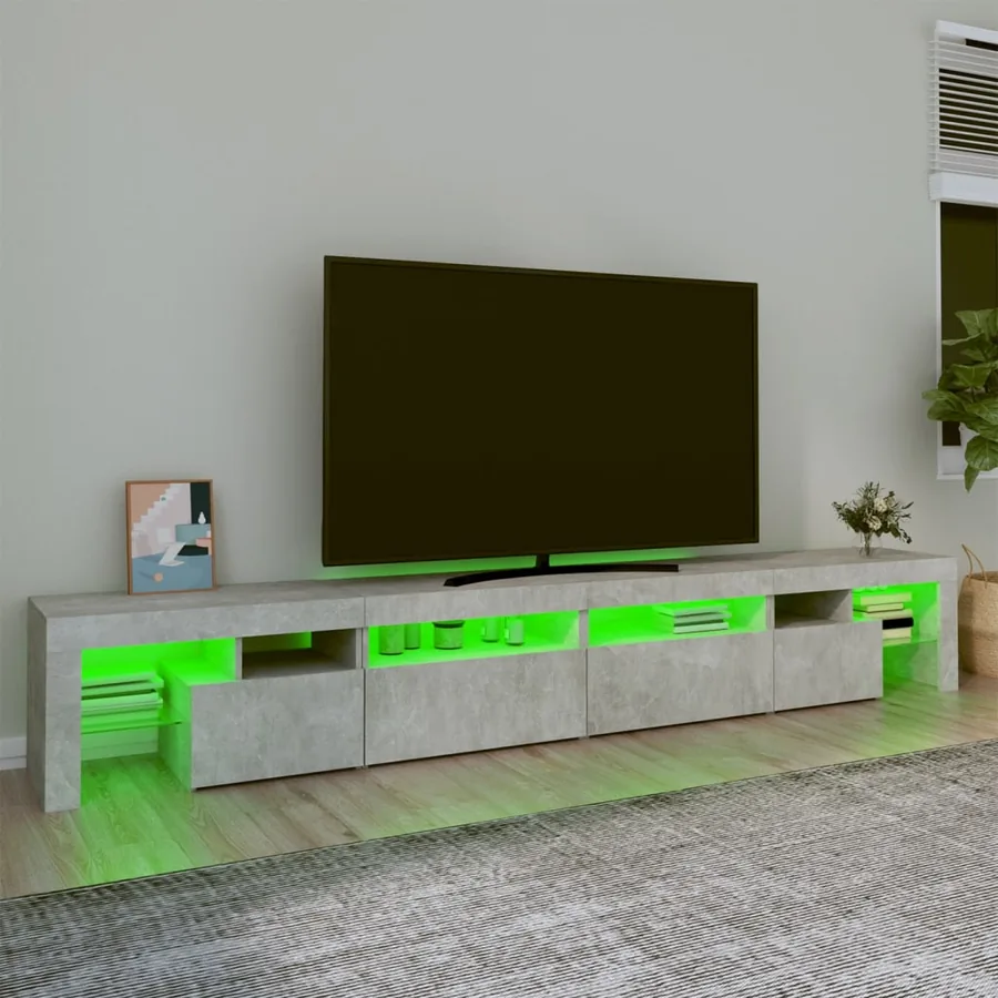 Meuble TV avec lumières LED Gris béton 260x36,5x40 cm - 4