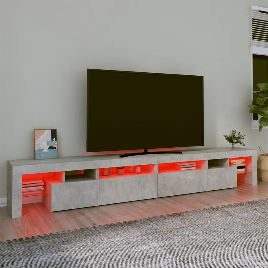 Meuble TV avec lumières LED Gris béton 260x36,5x40 cm - 5