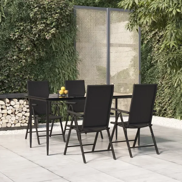Ensemble à manger de jardin 5 pcs Noir Résine tressée