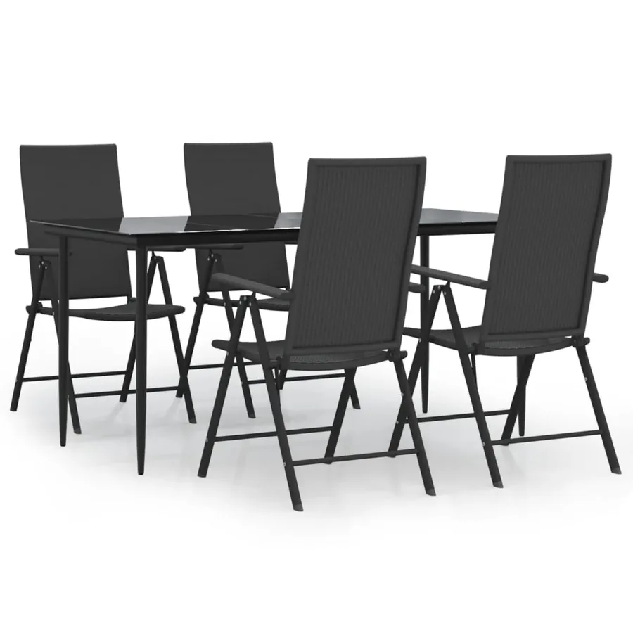 Ensemble à manger de jardin 5 pcs Noir Résine tressée - 2