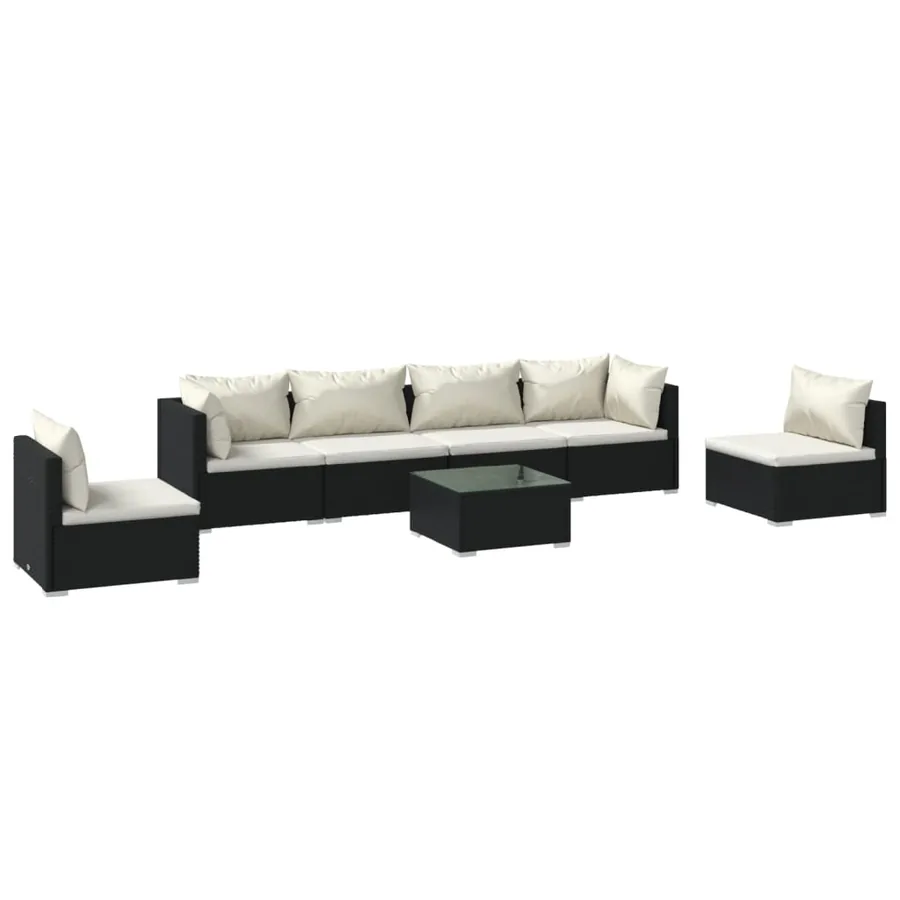 Salon de jardin 7 pcs avec coussins Résine tressée Noir - 2