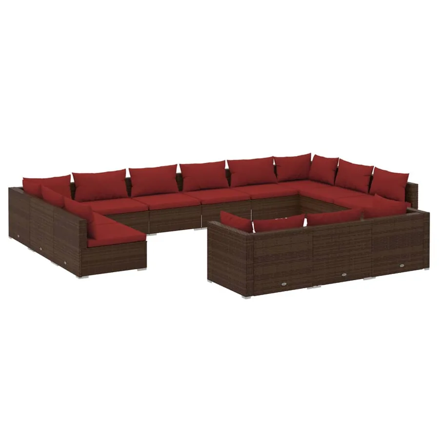 Salon de jardin 13 pcs avec coussins Marron Résine tressée - 2