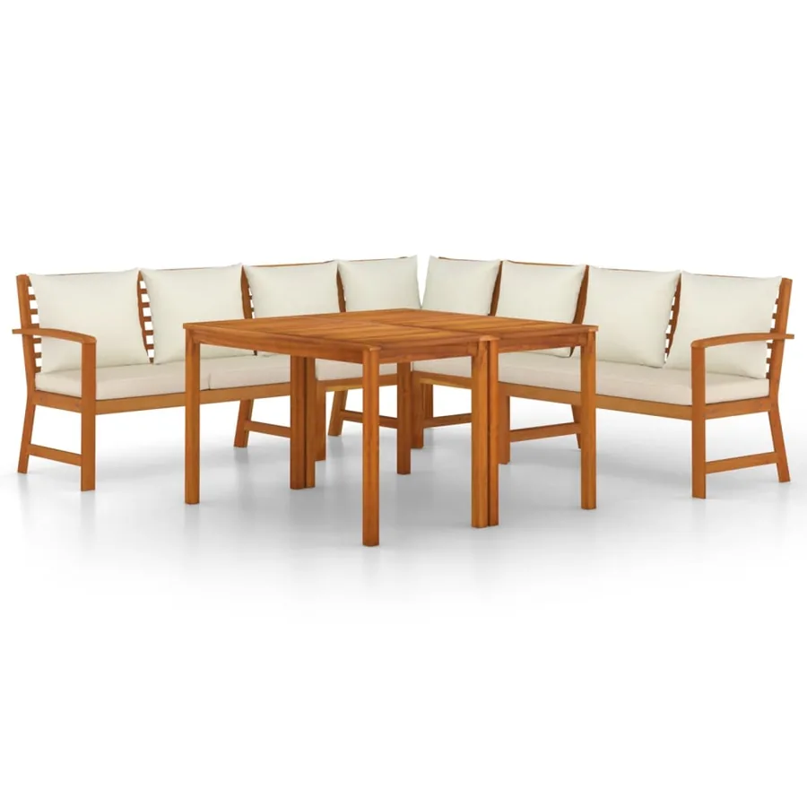 Ensemble à manger de jardin coussins 7 pcs Bois acacia - 2