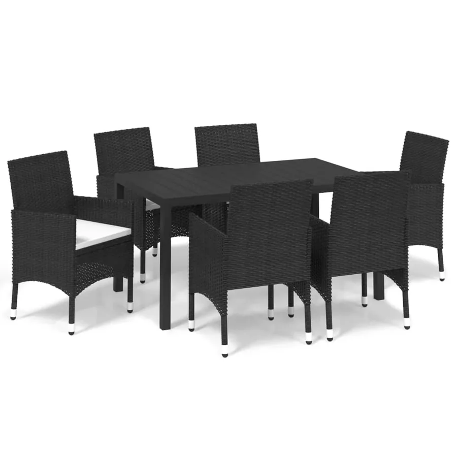 Ensemble à manger de jardin coussins 7pcs Résine tressée Noir - 2