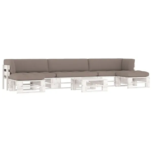 Salon de jardin palette 6 pcs et coussins Pin imprégné de blanc