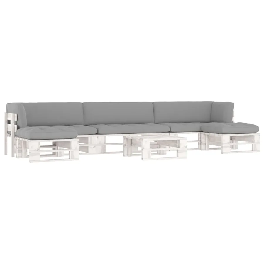Salon de jardin palette 6 pcs et coussins Pin imprégné de blanc