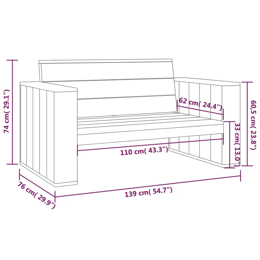 Salon de jardin 3 pcs Bois massif de pin imprégné - 14