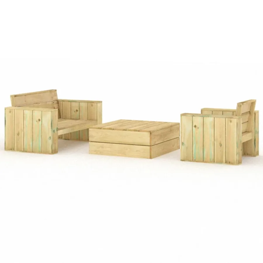 Salon de jardin 3 pcs Bois massif de pin imprégné - 2