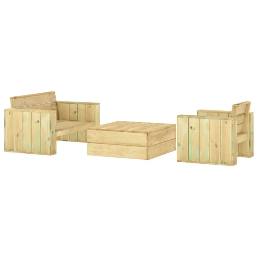 Salon de jardin 3 pcs Bois massif de pin imprégné - 3