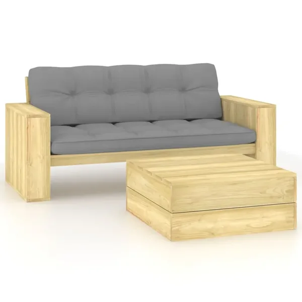 Salon de jardin 2 pcs avec coussins bois de pin imprégné