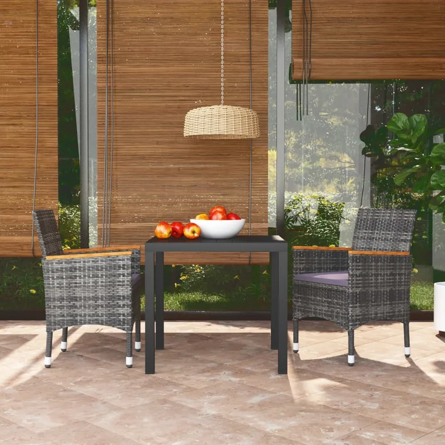 Ensemble à manger de jardin coussins 3pcs Résine tressée Gris