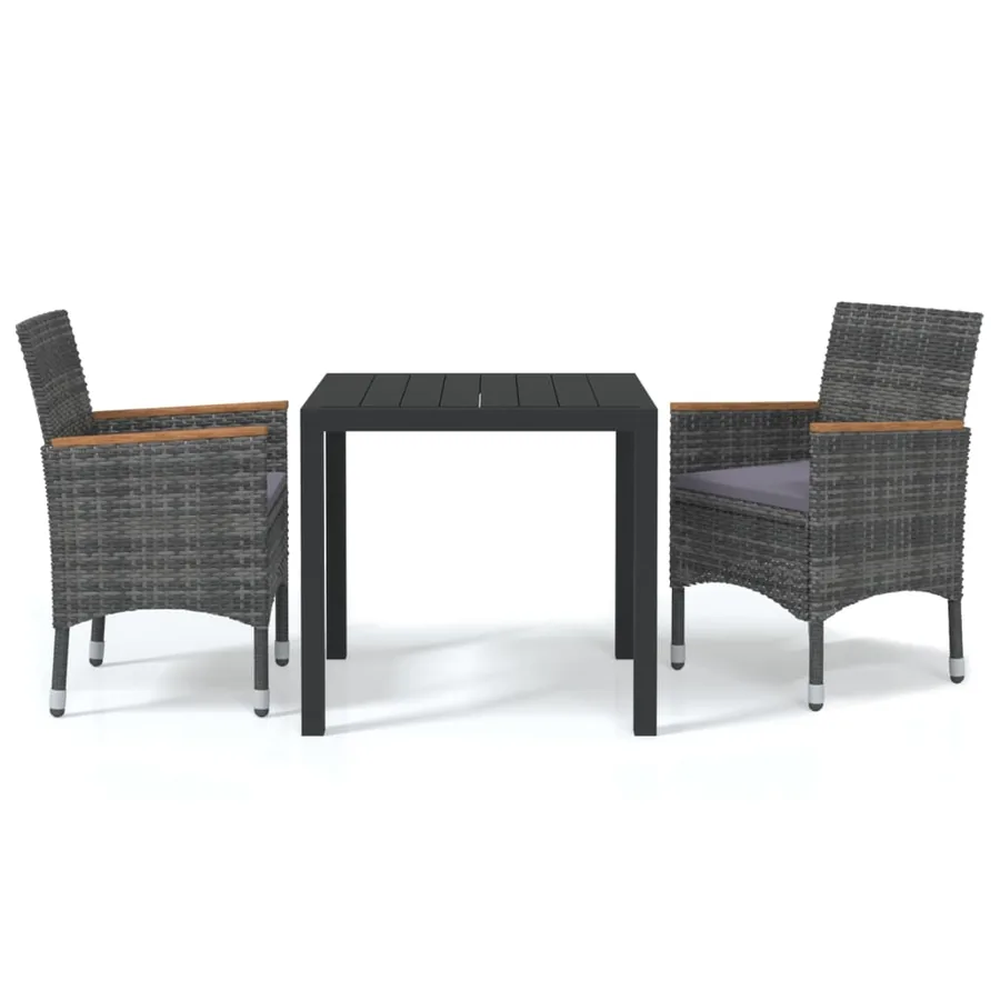 Ensemble à manger de jardin coussins 3pcs Résine tressée Gris - 2