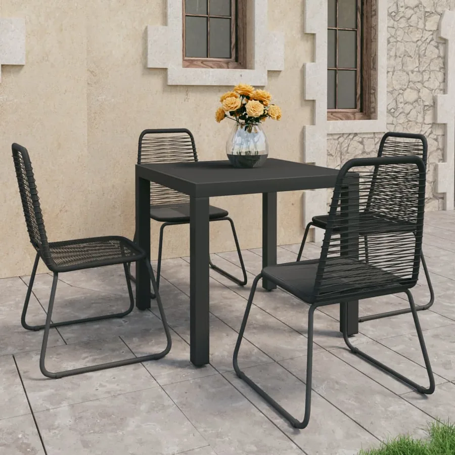 Ensemble à manger de jardin 5 pcs PVC résine tressée noir