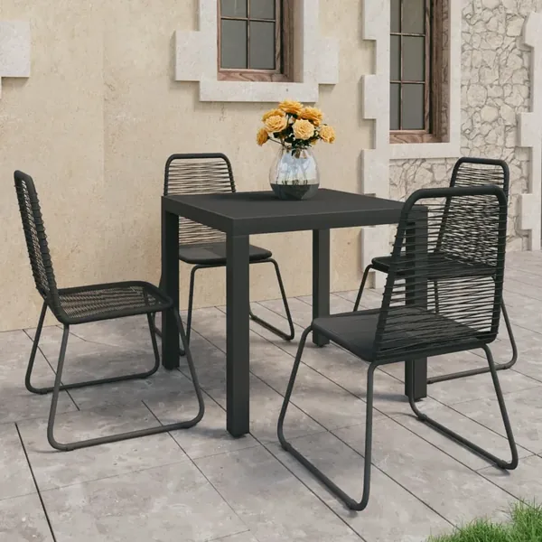 Ensemble à manger de jardin 5 pcs PVC résine tressée noir