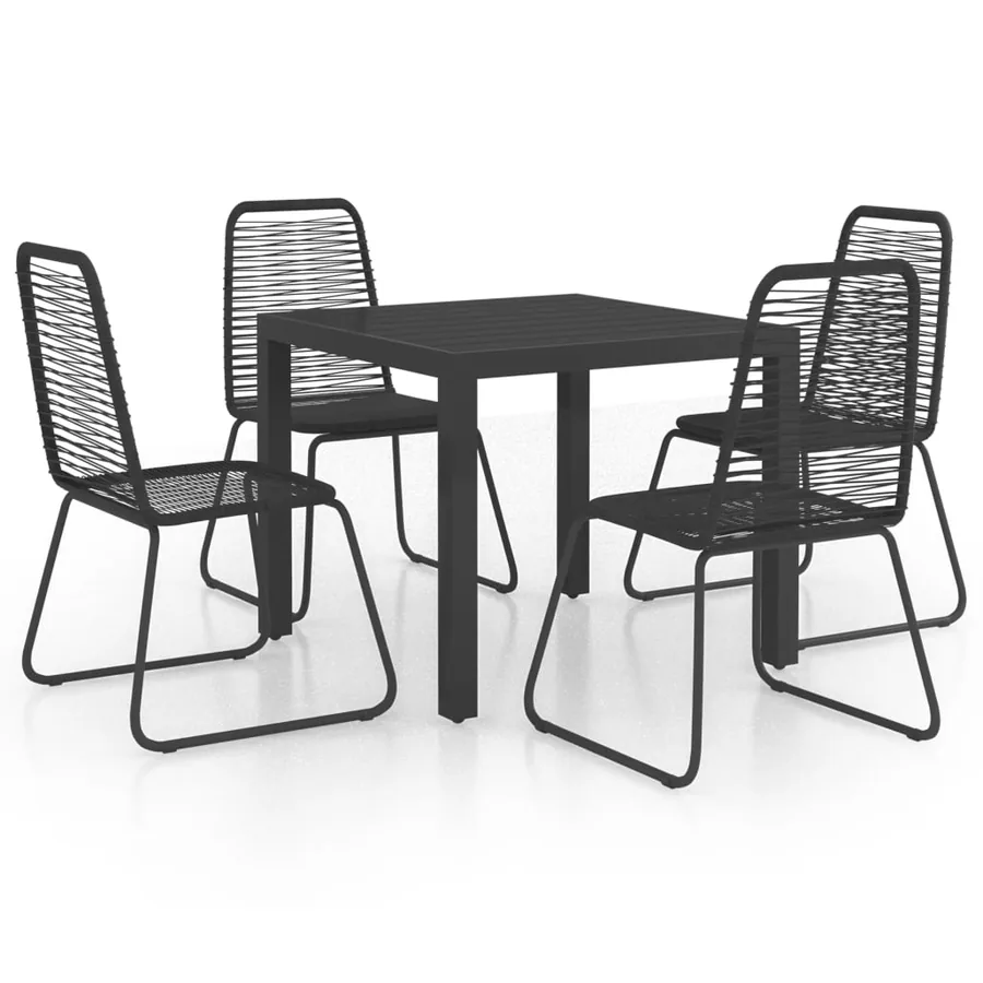 Ensemble à manger de jardin 5 pcs PVC résine tressée noir - 2