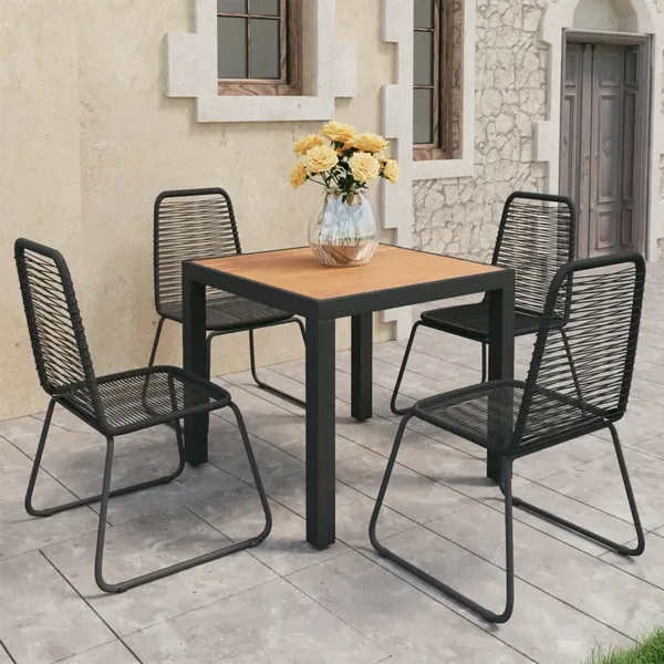 Ensemble à manger de jardin 5pcs PVC résine tressée noir marron