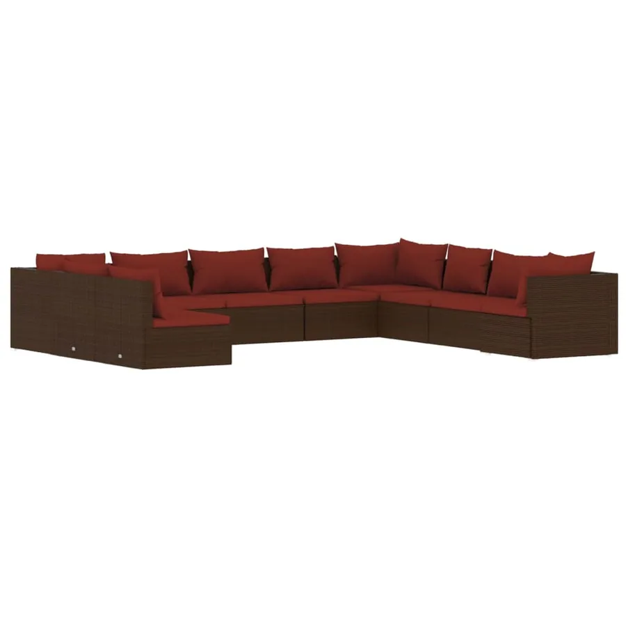Salon de jardin 10 pcs avec coussins marron résine tressée - 2