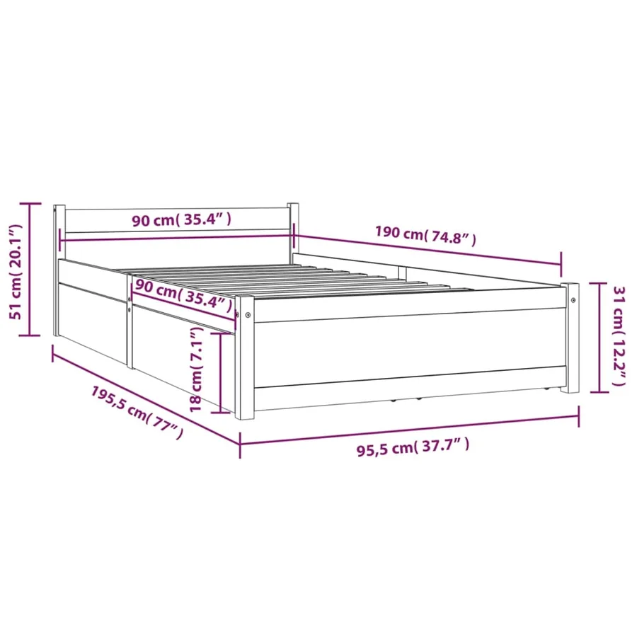 Cadre de lit sans matelas avec tiroirs - 6