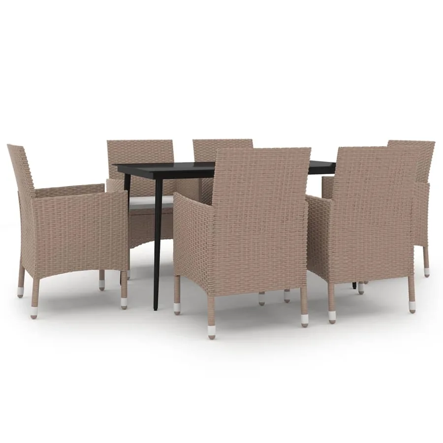 Ensemble à manger de jardin coussins 7 pcs Résine tressée Verre - 2