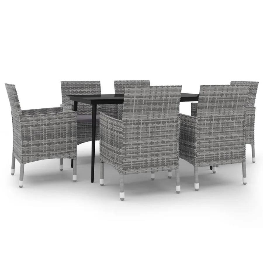 Ensemble à manger de jardin coussins 7 pcs Résine tressée Verre - 2