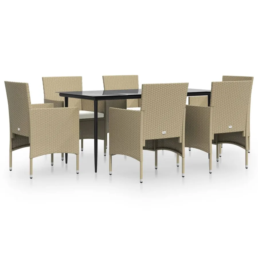 Ensemble à manger de jardin coussins 7 pcs Beige/noir - 2